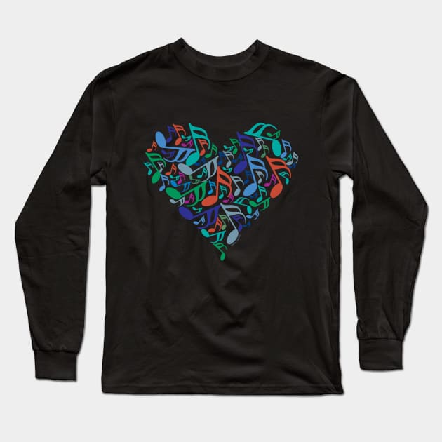 Colorful Music Notes Heart Long Sleeve T-Shirt by Barthol Graphics